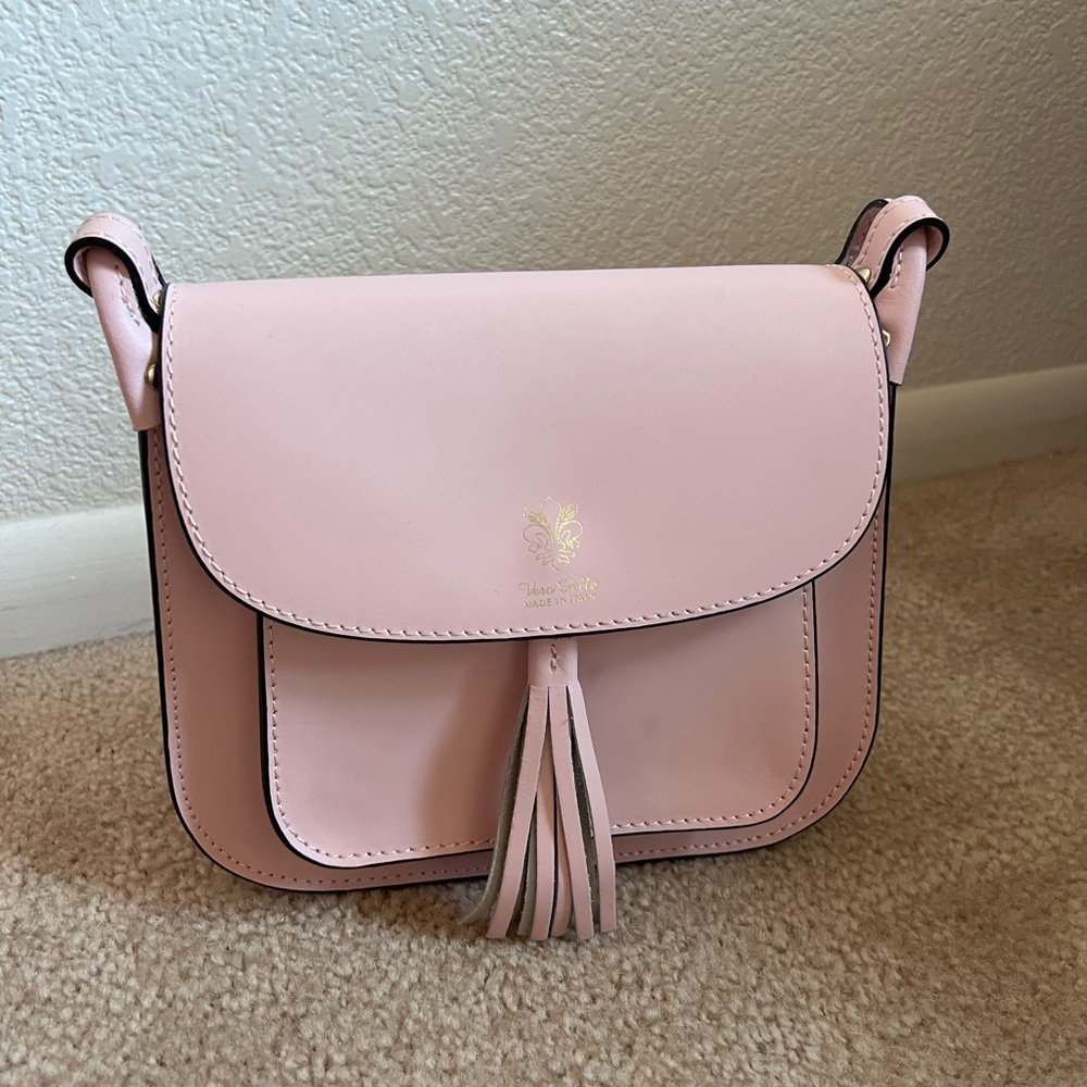 Vera Pelle structured crossbody pink leather bag made in Italy